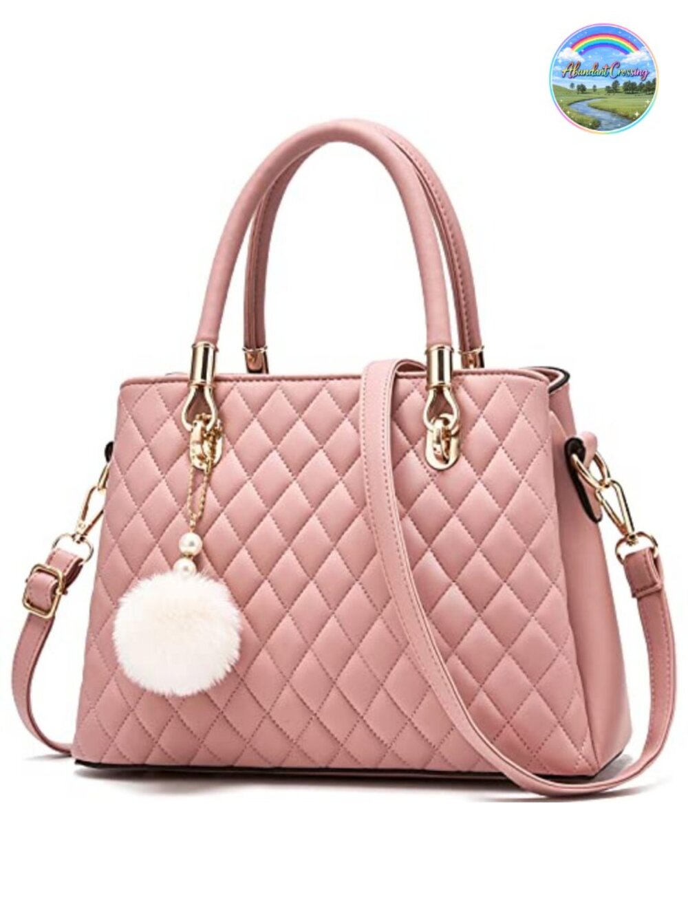 PU Leather Satchel Handbag Top-Handle Tote with Pompon Adjustable Strap